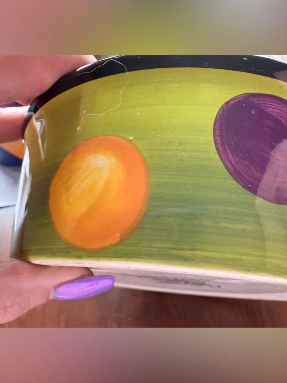 Hand-Painted Colorful Black Dog Ceramic Pet Bowl with Playful Bone Design